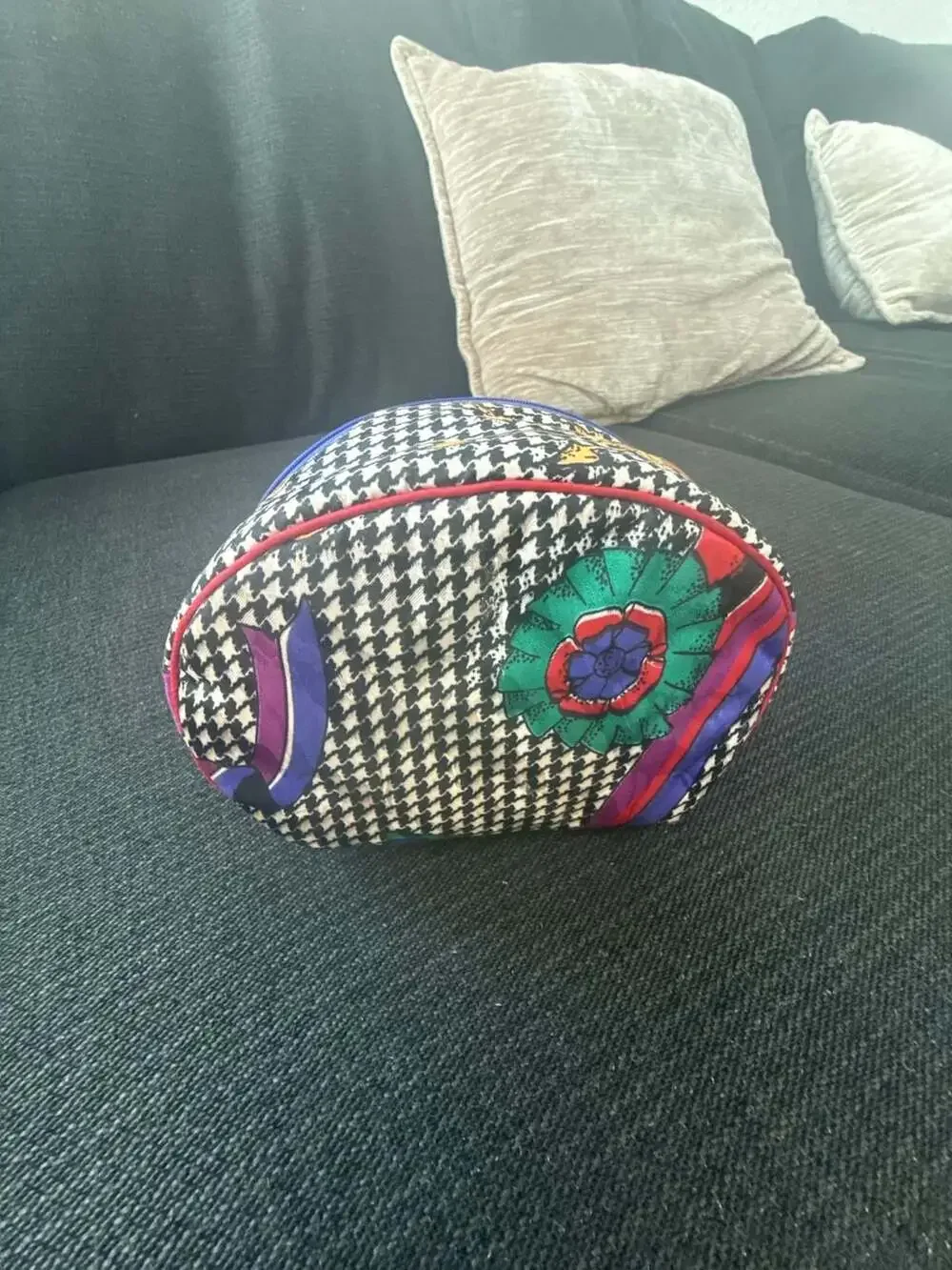 Dior Vintage Multicolor Houndstooth Clutch Cosmetics Bag